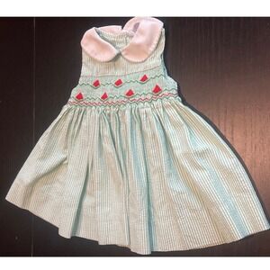 Carriage Boutiques Smocked Watermelon Seersucker Dress Mint Green 12M